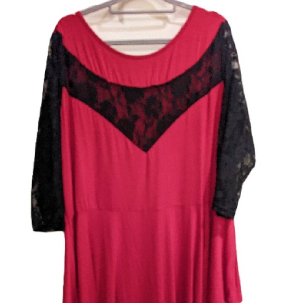 Red with lace peplum top - 3/4 sleeve - Size 20